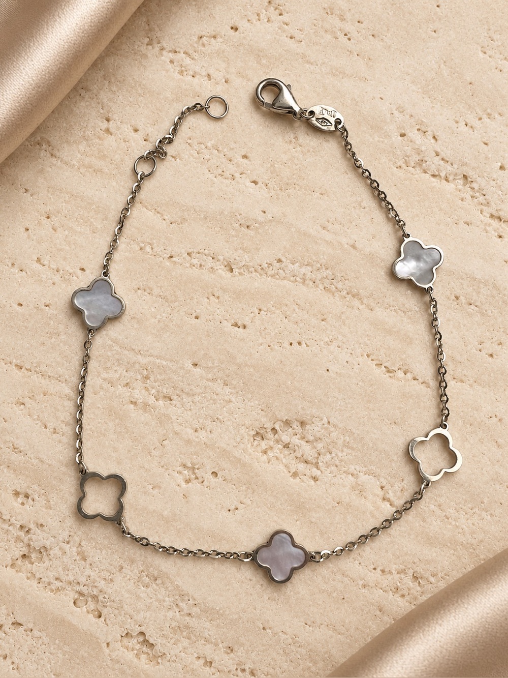 Gold Clover Link Bracelet with Mother-of-Pearl Accents